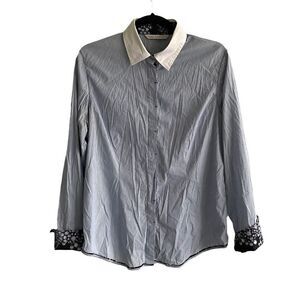 MAX VOLMARY Diamonds And Pearls Striped Button Front Shirt Blue White 14